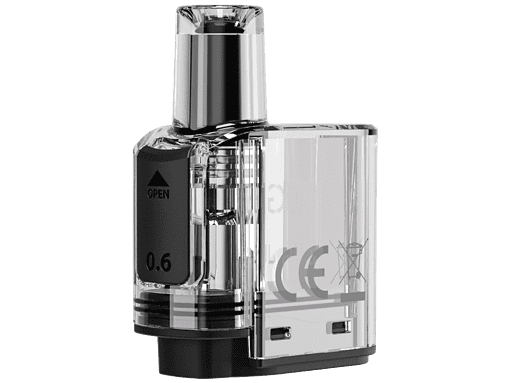 Vape-Tank aus transparenter Kunststoffhaube mit Edelstahldesign und 0,6 ml Fassungsvermögen, ideal für E-Zigaretten.
