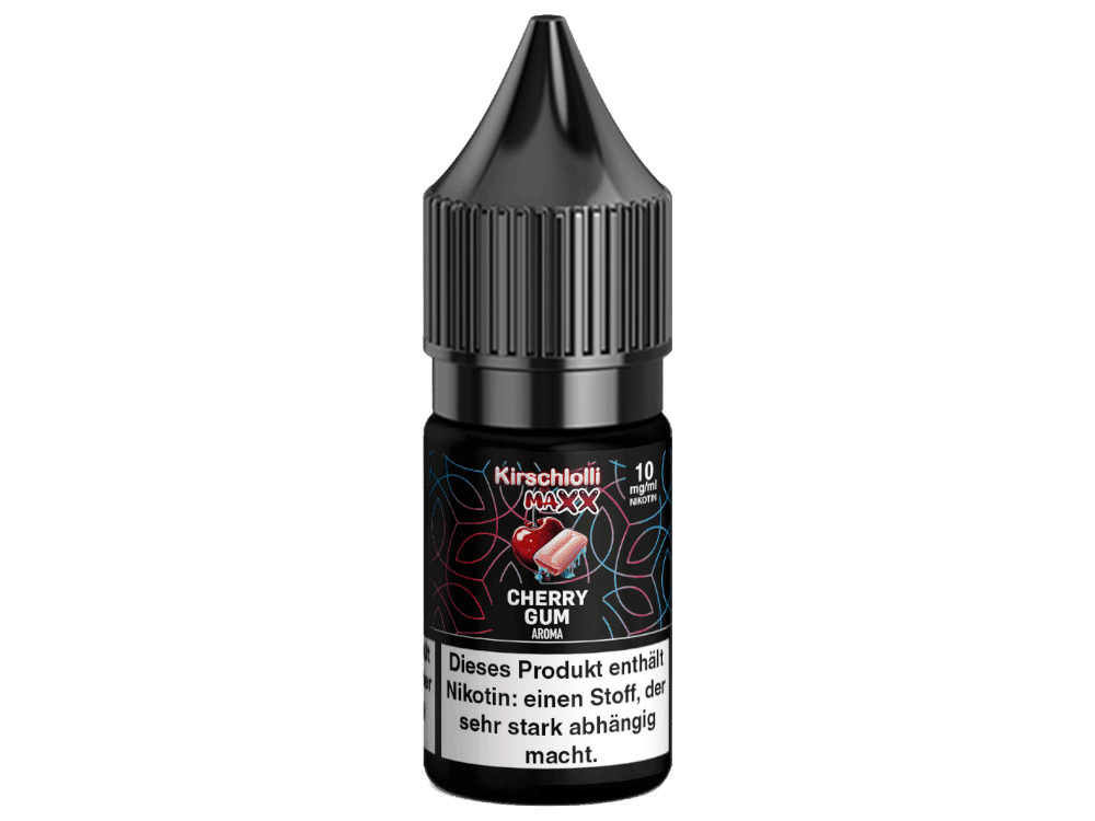 Kirschlolli - Maxx - Cherry Gum - Nikotinsalz Liquid 1 Kirschlolli Maxx Cherry GUM Aroma, 10ml, süßer Kirscharoma für E-Zigaretten, Liquids und E-Smoking, hochwertiges Geschmackserlebnis, ideal für Dampfer und Vape-Liebhaber.