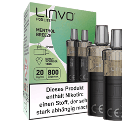 Nikotin POD Lit Plus Menthol Breeze, zwei Ersatzpods mit Nikotin, für Durchsichtiger Tank, maximale Züge 800, 20 mg/ml, mentholisches Geschmacksprofil, nikotinhaltiges E-Zigaretten-Zubehör.