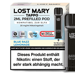Rechargeable Vaping Pod für LETZ Go, 2 ml, mit 20 mg/ml Nikotin, kompatibel mit ELFA, Geschmacksrichtung Blue Razz Lemonade, für erwachsene Dampfer.