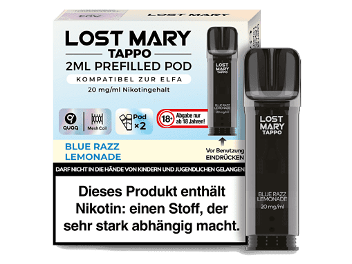 Rechargeable Vaping Pod für LETZ Go, 2 ml, mit 20 mg/ml Nikotin, kompatibel mit ELFA, Geschmacksrichtung Blue Razz Lemonade, für erwachsene Dampfer.