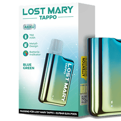 Lost Mary Tappo Verpackung mit Akkubetrieb, blauer und grüner Farbverlauf, perfekt passend für Lost Mary Tappo & Elfbar Elfa Pods.