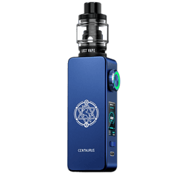 Modischer blauer Vape mit digitalem Display, reflektierendem Ring und leistungsstarkem Akku, ideal für Vape-Enthusiasten.