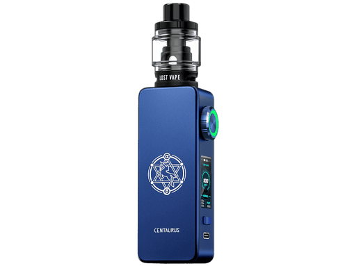 Modischer blauer Vape mit digitalem Display, reflektierendem Ring und leistungsstarkem Akku, ideal für Vape-Enthusiasten.