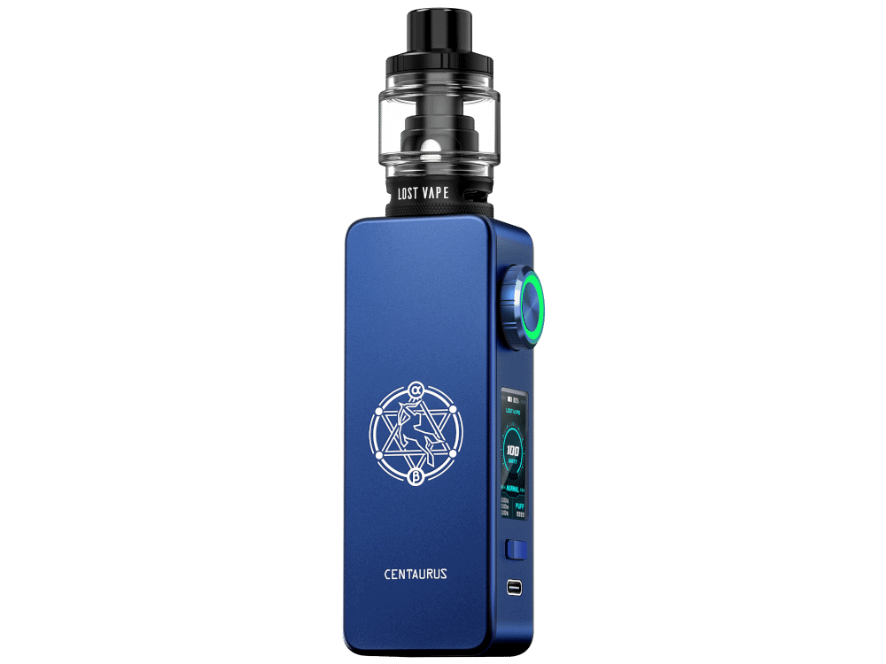 Lost Vape Centaurus M100 Box E-Zigaretten Set 1 Modischer blauer Vape mit digitalem Display, reflektierendem Ring und leistungsstarkem Akku, ideal für Vape-Enthusiasten.