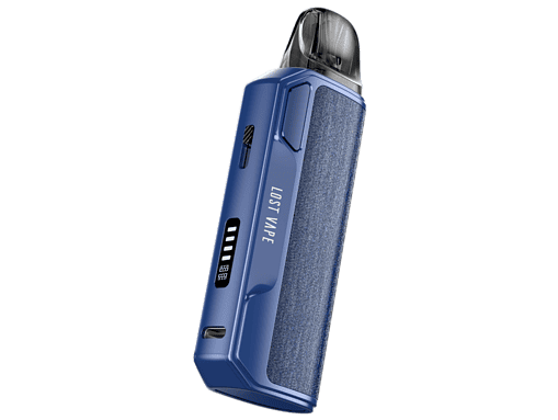 Modernes Vape-Gerät mit blauer Gehäusefarbe, integrierter LED-Anzeige und Mesh-Patrone, ideal für geschmackvollen Dampfgenuss, geeignet für Einsteiger und erfahrene Dampfer.