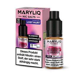 MaryliQ NIC Salts Blueberry Watermelon Lemonade Flasche mit Packung, Nikotinsalz für E-Zigaretten, 10 mg/ml, 10 ml Flasche, Geschmacksrichtung: Beerenmischung, Wasser-Melone, Zitrone.