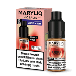 Nikotin Salz Liquid mit Double Apple Geschmack in Flasche und Verpackung, 10ml, für E-Zigaretten.