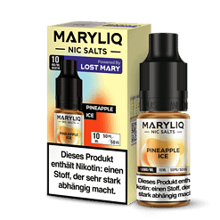 Flasche mit Maryliq Nikotin-Salz für E-Zigaretten, Geschmack Ananas-Eis, 10 ml.