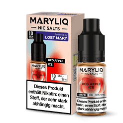 MARYLIQ Nic Salts Red Apple Ice, 10ml, Nikotinstärke 10mg/ml, mit Fruchtgeschmack, für E-Zigaretten, in Verpackung sichtbar.