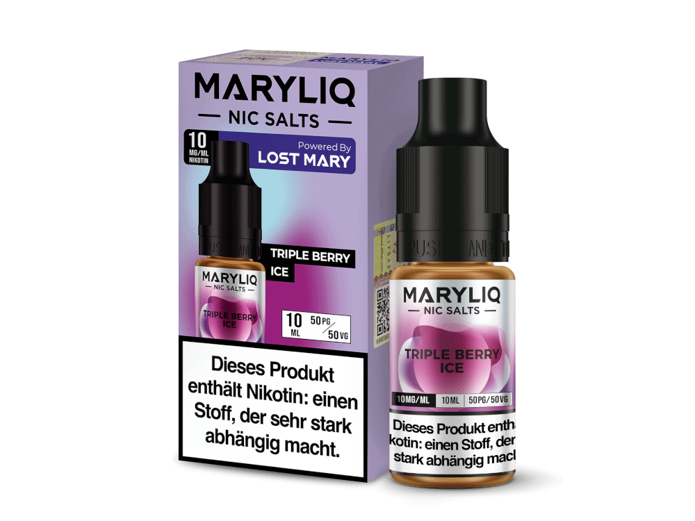 MARYLIQ Triple Berry Ice Nikotinsalz Liquid 1 MARYLIQ NIC SALTS Triple Berry Ice e-Liquid, 10ml, nikotinhaltig, für E-Zigaretten, intensiver Beeren-Geschmack mit mentholischer Frische, ideal für Dampfer.