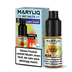 Maryliq Nic Salts Tropical Island E-Liquid, 10 ml, nikotinhaltiges Vape-Produkt für E-Zigaretten, mit starkem Nikotin, ideal für Dampfer, colorful Verpackung.