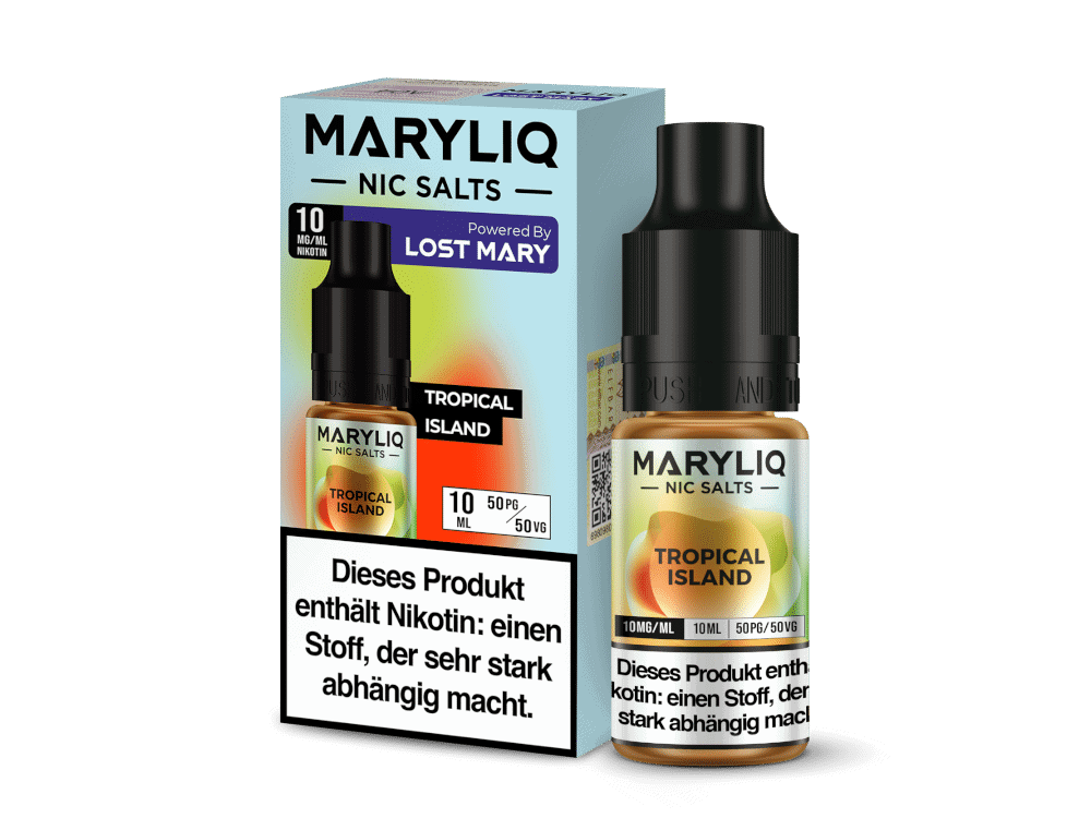 MARYLIQ Tropical Island Nikotinsalz Liquid 1 Maryliq Nic Salts Tropical Island E-Liquid, 10 ml, nikotinhaltiges Vape-Produkt für E-Zigaretten, mit starkem Nikotin, ideal für Dampfer, colorful Verpackung.