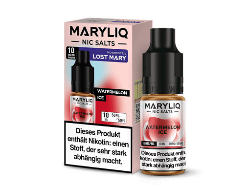 MARYLIQ NIC SALTS Wassermelone Eis Liquid mit Nikotin, 10ml Flasche, 50mg/ml.