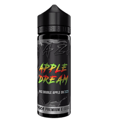 Apfeltraube E-Liquid in schwarz mit buntem Schriftzug, ideal für Vaper, 120ml Flasche, Double Apple auf Eis, aromatischer Premium E-Juice für Dampfpausen.