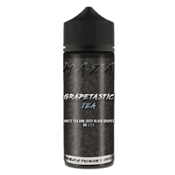 Fruchtige E-Liquid Flasche mit Grapetastic Tea Geschmack für E-Zigaretten, schwarzer Deckel, ideal für Dampfer, auf der Website LETZ Go erhältlich.