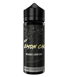 Erfrischende E-Liquid-Flasche mit Zitronen-Kuchen-Geschmack, schwarzes Design, für den E-Zigaretten-Shop LETZ Go.