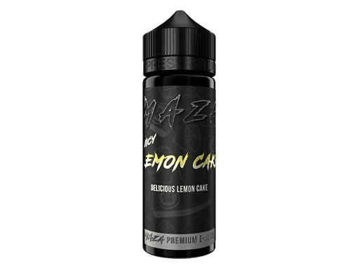 Erfrischende E-Liquid-Flasche mit Zitronen-Kuchen-Geschmack, schwarzes Design, für den E-Zigaretten-Shop LETZ Go.