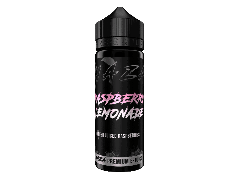 MaZa Raspberry Lemonade Longfill 1 Azera Beutel mit Himbeer-Limette E-Liquid, schwarzes Flaschen-Design, aromatische Liquids für E-Zigaretten, hochwertiges E-Juice in trendigem Packaging.