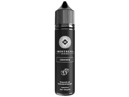 Glücksspiel Liquid 6ml, Montreal Original Chance, mit Tabakextrakt, für E-Zigaretten, Longfill, 0mg/ml, schwarzer Flaschenkopf, Vaping E-Liquid, Raucherentwöhnung, Aroma, Tabakgeschmack.