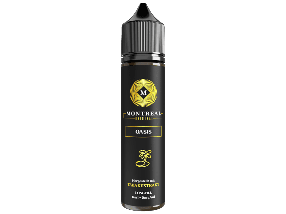 Montreal Original - Oasis Longfill 6 ml 1 Montreal Oasis E-Liquid, 6ml, Tabakextrakt, für E-Zigaretten, langer Rauch, nikotinfrei, schwarzer Flasche, hochwertiges Vape-Zubehör, ideal für Dampfer.