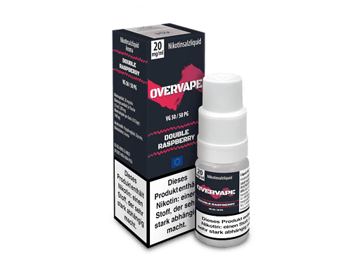 Nikotinsalzliquid, 20 mg/ml, Double Raspberry Geschmack, Overvape VG 50/50 PG, nikotinhaltiges Liquit für E-Zigaretten.