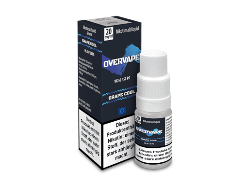 Nikotinliquid Grape Cool, 20 mg/ml, 50 ml Flasche, kompatibel mit gängigen E-Zigaretten, aromatischer Geschmack, abhängig machende Substanz, ab 18 Jahren, EU-konform, für den Eigengebrauch.