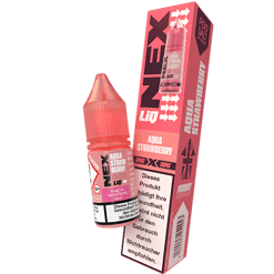 Aqua Strawberry E-Liquid Flasche und Verpackung, Vaping-Beschreibung, für E-Zigaretten, geschmacksintensiv, leicht, modern, erhältlich bei LETZ GO.