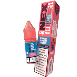 Fruchtige E-Liquid Flasche mit blueberry raspberry lemonade Geschmack, pinkem Deckel, im pinken Packaging, für E-Zigaretten.