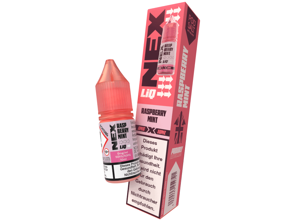 Pod Salt - NexLiq - Raspberry Mint Nikotinsalz Liquid 1 Raspberry Mint E-Liquid mit 10ml Flasche, passend für E-Zigaretten und Vaporizers, frischer Beeren-Minz-Geschmack, hochwertiges Nikotinsalz, für intensiven Geschmack und langanhaltenden Genuss.