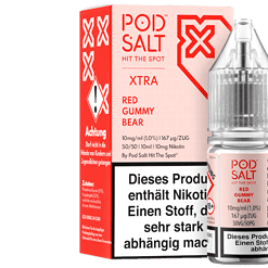 Potion mit Nikotin, Kombination aus Pod Salt Xtra Red Gummy Bear, 10ml, 1% Nikotin für E-Zigaretten.
