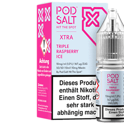 POD SALT Triple Raspberry Ice Nikotinpaste, pink und transparent, 10ml Flasche für vapen, starke Nikotinwirkung, für Erwachsene, aromatisierte E-Liquid, intensiver Fruchtgeschmack.