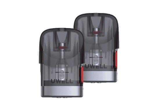 Uwell Pod-System, zwei kabellose Vaping-Pods in grauer Farbe, ideal für Einsteiger und erfahrene Dampfer, kompakt und einfach zu verwenden.