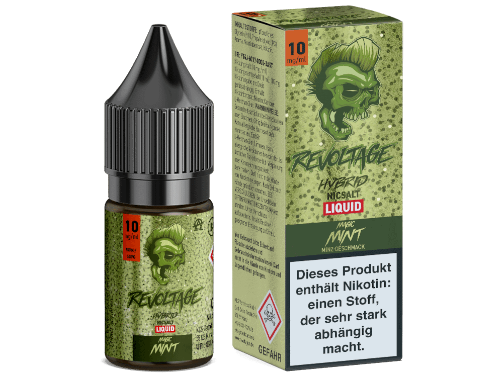 Revoltage Magic Mint Hybrid Nikotinsalz Liquid 1 Revoltage Hybrid Liquid mit Minzgeschmack, 10 ml Flasche, modernes Design, für Vape-Liebhaber, starkes Nikotin, aromatischer Minz-Flavor, ideal für Dampfer, hochwertige E-Liquid-Qualität, auffälliges Verpackungsdesign.