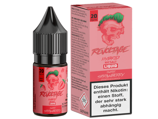 Revoltage Hybrid Nicsalt Liquid, Saures Super Erdbeergeschmack, 20mg/ml Nikotinstärke, für Sub-Ohm-Vaping, fresh und fruchtig.