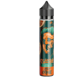 Kunststoff-Flasche mit Skull-Design und grüner Orangengrafik, ideal für E-Liquid oder Aromastoffe, robust und handlich, für Vaper und E-Zigaretten, stylischer Look, hochwertige Verarbeitung.