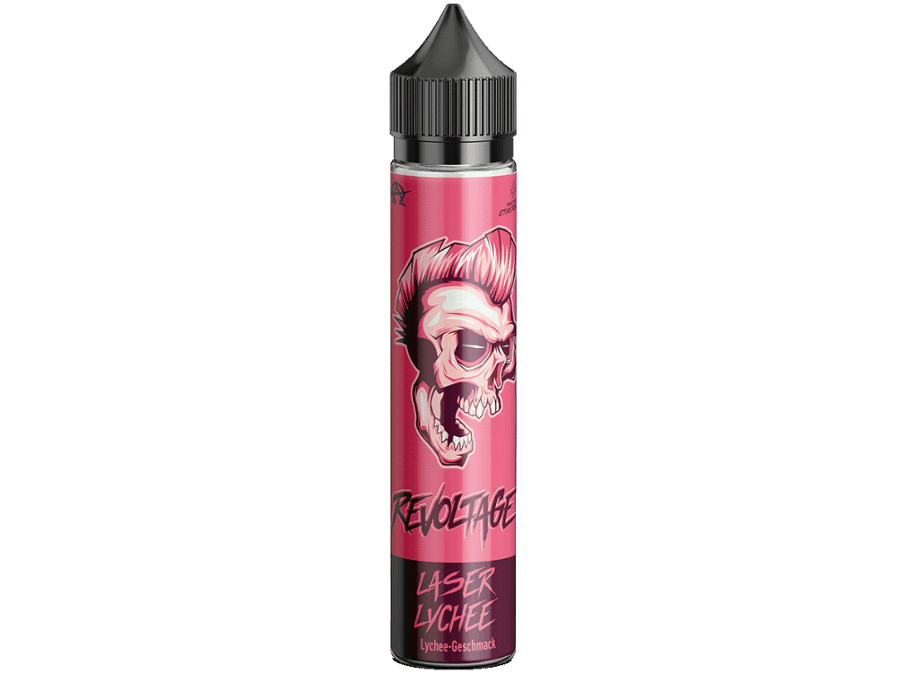 Revoltage Laser Lychee 15 ml 1 Revoltage Laser Lychee E-Liquid in pink Flasche mit Schädel-Motiv, ideal für E-Zigaretten und Vapeenthusiasten.