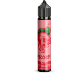 Knalliger E-Liquid-Tank mit Erdbeer-Geschmack, stylisches Design mit Totenkopf und grüner Haartusche, perfekt für Vaping-Enthusiasten, die außergewöhnliches Design und fruchtigen Geschmack suchen.