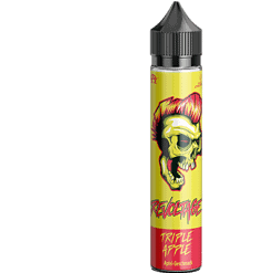 Revoltage Triple Apple E-Zigarette Liquid in auffälliger Skulptur mit Skully-Design und rotem Dreadlock, fruchtiger Apfel-Geschmack, für Vape-Entwickler und Genussfreunde.