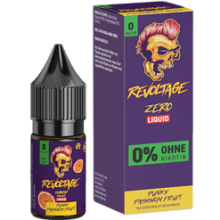 Revoltage Zero Liquid mit Passionsfruchts Geschmack, nikotinfrei, 50ml Flasche, trendiges Punk-Design, für vloeistoffe und E-Zigaretten geeignet.