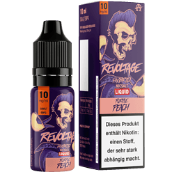 Revoltage Hybrid NICSalt Liquid E-Liquid, Peach, 10ml, 10mg/ml, 50VG/50PG, nikotinhaltig, für Dampfer und Vape-Liebhaber, in Flasche und Verpackung.