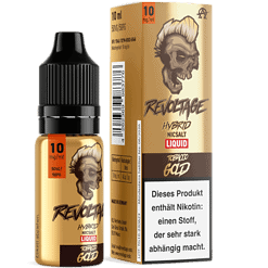 Revoltage Hybrid Nicsalt Liquid, 10 ml, starkes Nikotin, Skull-Design, in Gold, für E-Zigaretten, mit Warnhinweis zum Nikotingehalt.