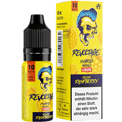 Revoltage Hybrid Nic Salt Liquid in Gelb-Raspberry Flasche mit Skull-Design, 10 mg/ml, 50VG/50PG, Made in Germany, für E-Zigaretten.