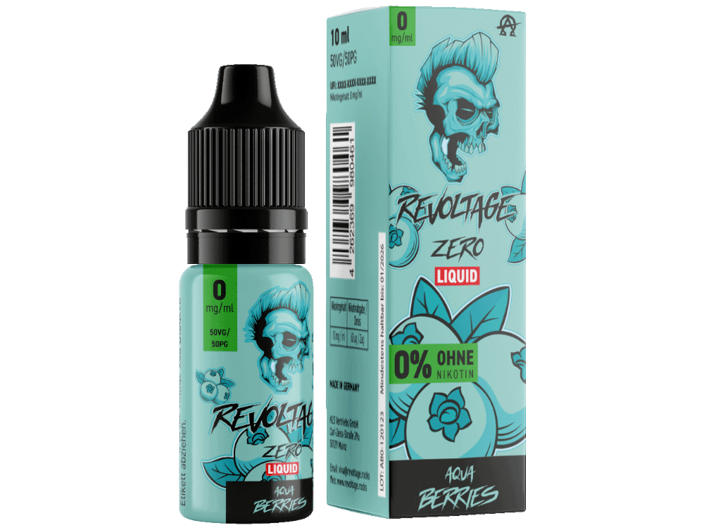 Revoltage Aqua Berries Liquid - 0mg/ml 1 Revoltage Zero Liquid E-Liquid mit Beeren Geschmack, nikotinfrei, 10ml Flasche, für Dampfer, GMO-frei, ohne Nikotin, geeignet für E-Zigaretten.