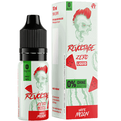 Revolution Zero Liquid White Melon Flasche und Verpackung, nikotinfrei, erfrischender Wassermelonen-Geschmack, für E-Zigaretten geeignet, 10ml Flasche, kein Nikotin, ideal für Dampfer, hochwertiges Produkt.