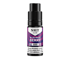 Salt Club - 5000 - Blue Razz Berry Nikotinsalz Liquid 3 Aroma Liquid für E-Zigaretten, Blue Razz Berry Geschmack, nikotinhaltig, 20 mg/ml, 5000 Tropfen, Salz nicotine, ideal für Vape Enthusiasten.