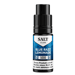 Salt Club - 5000 - Blue Razz Lemonade Nikotinsalz Liquid 3 Blue Razz Lemonade Nikotinsalz E-Liquid in 20 mg/ml, 5000 Nic Salt, aromatisches E-Liquid mit blauer Beeren-Limetten-Geschmacksnote.