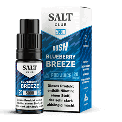 Salz Club Blueberry Breeze E-Liquid, 20mg/ml, 10ml Flasche, Nikotinfrei.