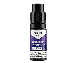 Salt Club - 5000 - Blueberry Cotton Candy Nikotinsalz Liquid 3 Blau-weißer Salt Club Blueberry Cotton Candy E-Liquid für E-Zigaretten, Nikotingehalt 20 mg/ml, 5000 puffs, flavoring mit Beeren- und Zuckergeschmack, ideal für Dampfer.