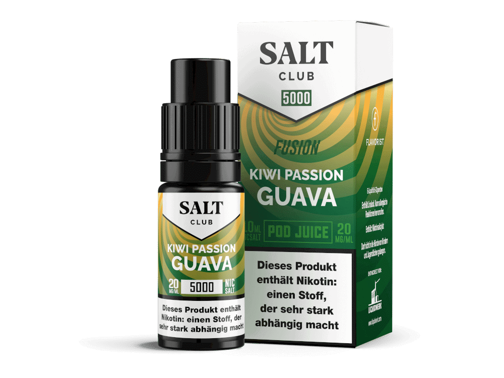 Salt Club - 5000 - Kiwi Passion Guava Nikotinsalz Liquid 1 Kiwipassions-Geschmacksrichtung Liquidspray für E-Zigaretten, hohe Nikotinstärke 5000 mg/ml.